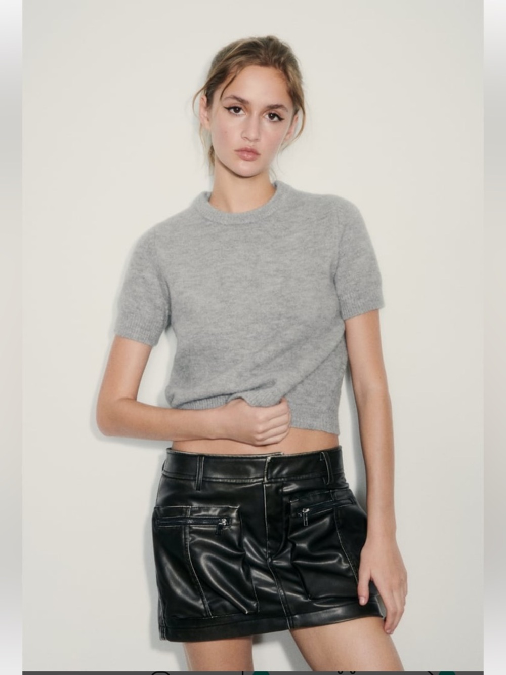 Zara Gray Short-Sleeve Knit Sweater (Size: M)